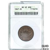 1867 Two Cent Piece ANACS MS62 BN