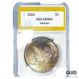 1924 Silver Peace Dollar PGA MS66+ Monster