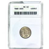 1868 Nickel Three Cent ANACS MS63