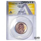 1962 Washington Silver Quarter ANACS PF66