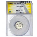 1944-D Mercury Silver Dime ANACS MS64 FSB
