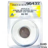 1935-S Wheat Cent ANACS AU50 Tapered Blank