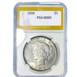 1934 Silver Peace Dollar PGA MS65