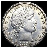 1892-O Silver Barber Quarter ABOUT UNCIRCULATED