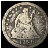 1858-S Silver Seated Liberty Quarter NICELY CIRCUL