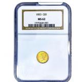 1853 Rare Gold Dollar NGC MS62