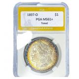 1897-O Morgan Silver Dollar PGA MS61+ Toned