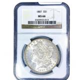 1887 Morgan Silver Dollar NGC MS66