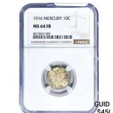 1916 Mercury Silver Dime NGC MS64 FB