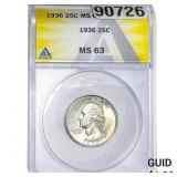 1936 Washington Silver Quarter ANACS MS63