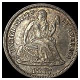 1877-CC Silver Seated Liberty Dime CLOSELY UNCIRCU