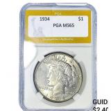 1934 Silver Peace Dollar PGA MS65