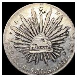1887-Mo M.H. Silver 8 Reales Mexico NEARLY UNCIRCU