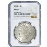 1881-S Morgan Silver Dollar NGC MS62
