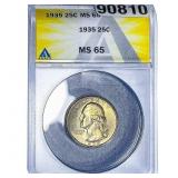 1935 Washington Silver Quarter ANACS MS65