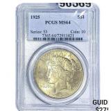 1925 Silver Peace Dollar PCGS MS64