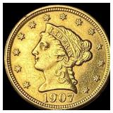 1907 Liberty Head Gold Quarter Eagle $2.50 HIGH GR