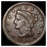 1854 Braided Hair Large Cent LIGHTLY CIRCULATED