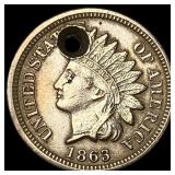 1863 Indian Head Cent (holed) NICELY CIRCULATED