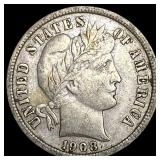 1908 Barber Dime NEARLY UNCIRCULATED