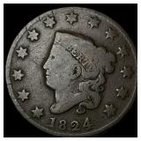 1824 Large Cent Coronet Head LIGHTLY CIRCULATED