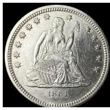 1861 Silver Seated Liberty Quarter CLOSELY  UNCIR