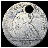 1858 Seated Liberty Half Dollar (holed) NICELY CIR