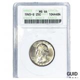 1945-S Washington Silver Quarter ANACS MS64
