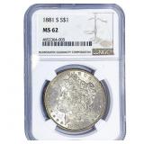 1881-S Morgan Silver Dollar NGC MS62