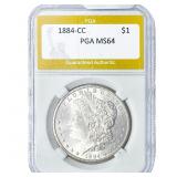 1884-CC Morgan Silver Dollar PGA MS64