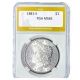 1881-S Morgan Silver Dollar PGA MS65