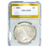 1922 Silver Peace Dollar PGA MS66