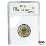 1867 Shield Nickel ANACS MS61 No Rays