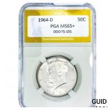 1964-D Kennedy Half Dollar PGA MS65+ DDO FS-101