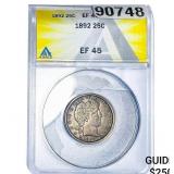 1892 Barber Quarter ANACS EF45