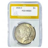 1926-S Silver Peace Dollar PGA MS64