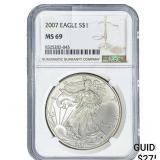 2007 Silver Eagle NGC MS69