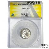 1937 Mercury Silver Dime ANACS MS64 FSB