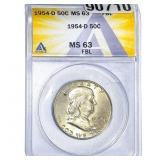 1954-D Franklin Half Dollar ANACS MS63 FBL