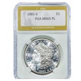 1881-S Morgan Silver Dollar PGA MS65 PL