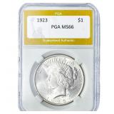1923 Silver Peace Dollar PGA MS66