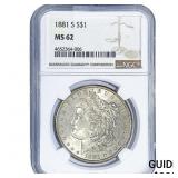 1881-S Morgan Silver Dollar NGC MS62
