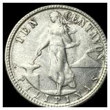 1944-D Silver 10 Centavos Philippines CLOSELY UNCI