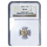 1862/1 Silver Three Cent NGC MS64