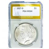1927-D Silver Peace Dollar PGA MS64
