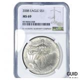 2008 Silver Eagle NGC MS69