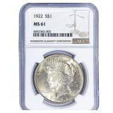 1922 Silver Peace Dollar NGC MS61