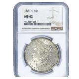 1881-S Morgan Silver Dollar NGC MS62