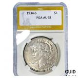 1934-S Silver Peace Dollar PGA AU58