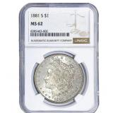1881-S Morgan Silver Dollar NGC MS62